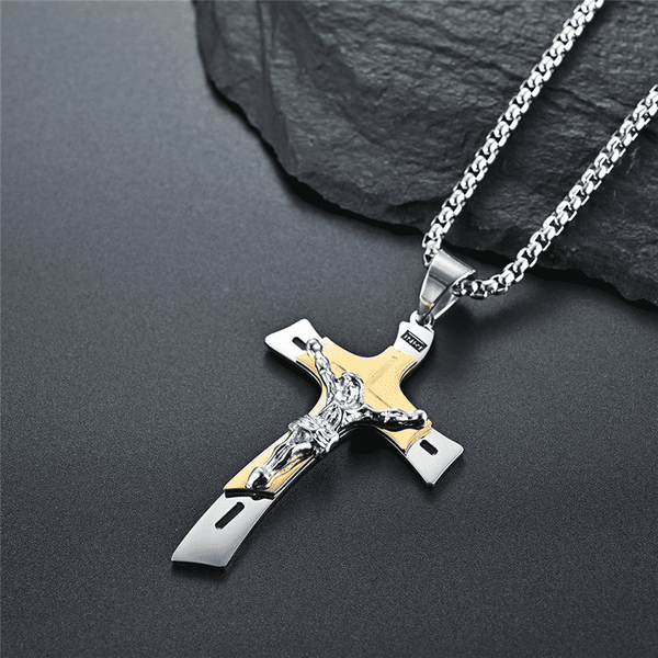 Curved Cross Crucifix Necklace in 316L Steel