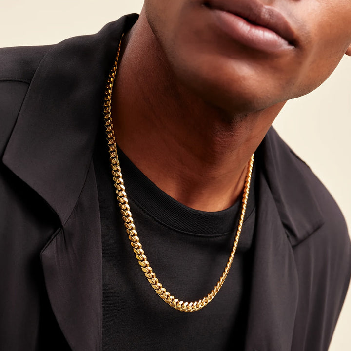Corrente Masculina Cubana em Aço Inoxidável Banhado a Ouro 18K