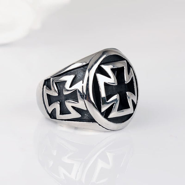Men's Silver Plated Maltese Cross Ring