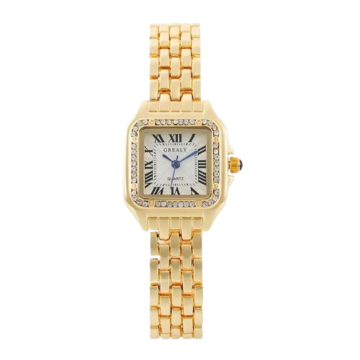 Relógio Feminino Quadrado Estilo Vintage Cravejado - Luxo Atemporal