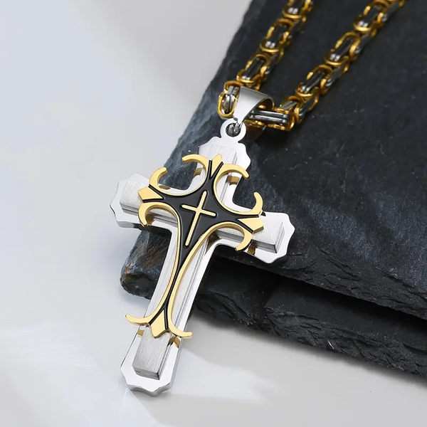 Necklace with Templar Cross Crucifix in 316L Steel