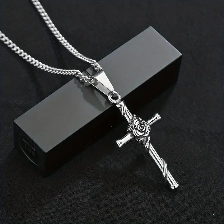 Colar Masculino Crucifixo Rosa Cruz 