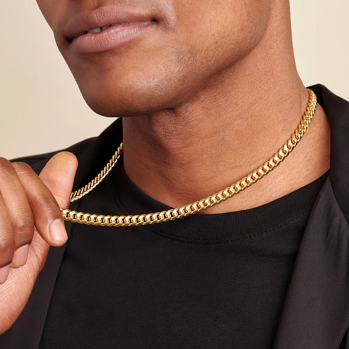 Corrente Masculina Cubana em Aço Inoxidável Banhado a Ouro 18K