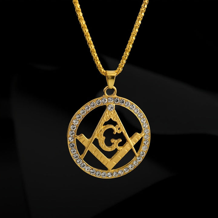 Colar Maçônico Dourado com Pingente Redondo em Aço Inoxidável