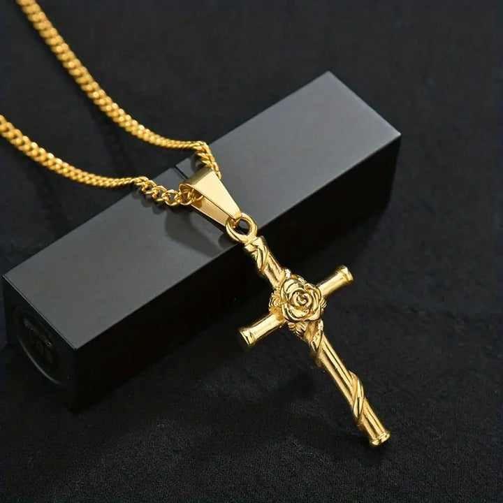 Colar Masculino Crucifixo Rosa Cruz 
