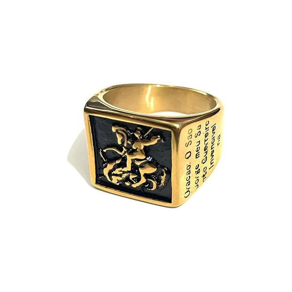 Saint George Ring with Prayer 18K Gold Plated