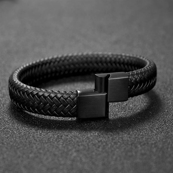 Men's Tyr Black Leather Bracelet