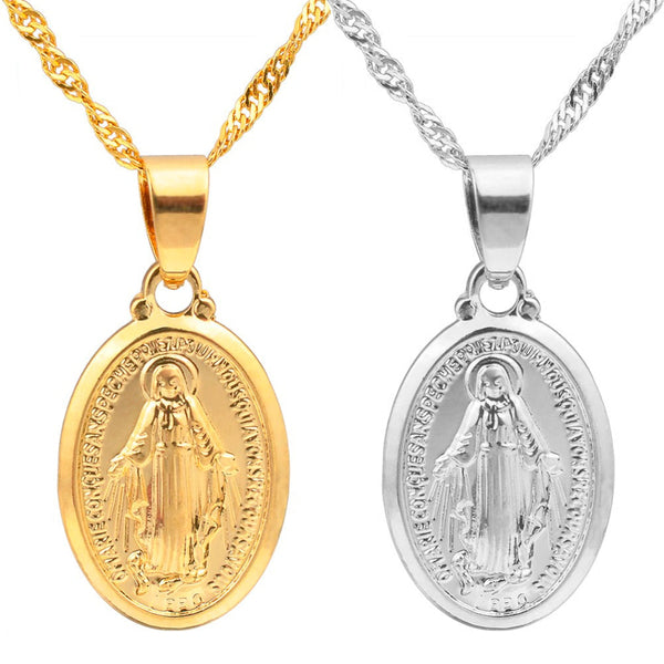 Women's Necklace Medal of Our Lady of Grace - 18K Gold Plated