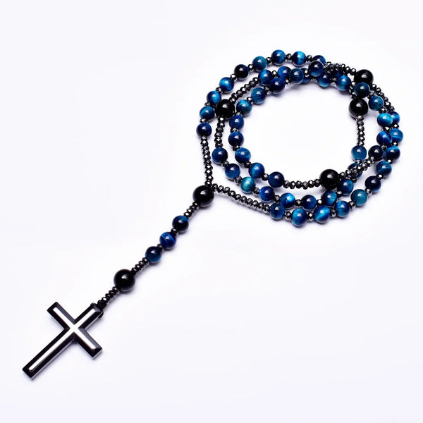 Blue Rosary in Onyx Stone and Hematite