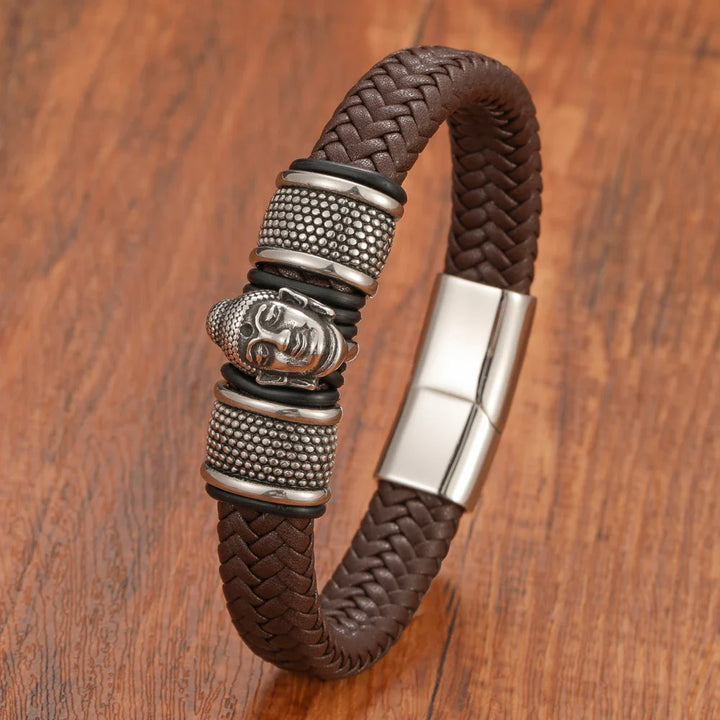 Pulseira Masculina em Couro Buda - Artesanal