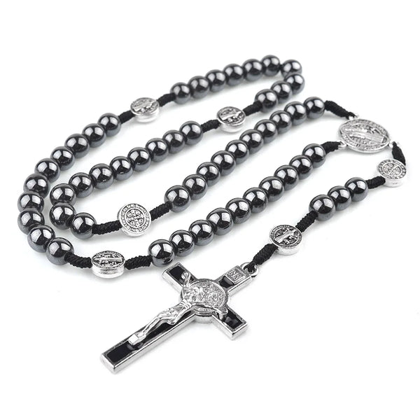 Rosary of Saint Benedict in Hematite Stones - Handmade