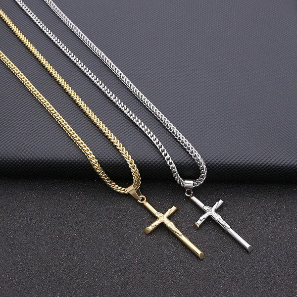 Crucifix Necklace with Minimalist Cross in 316L Steel
