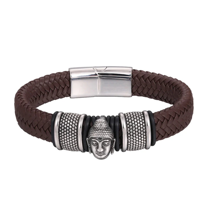 Pulseira Masculina em Couro Buda - Artesanal