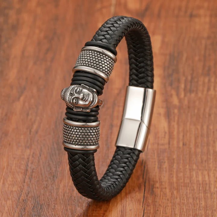 Pulseira Masculina em Couro Buda - Artesanal