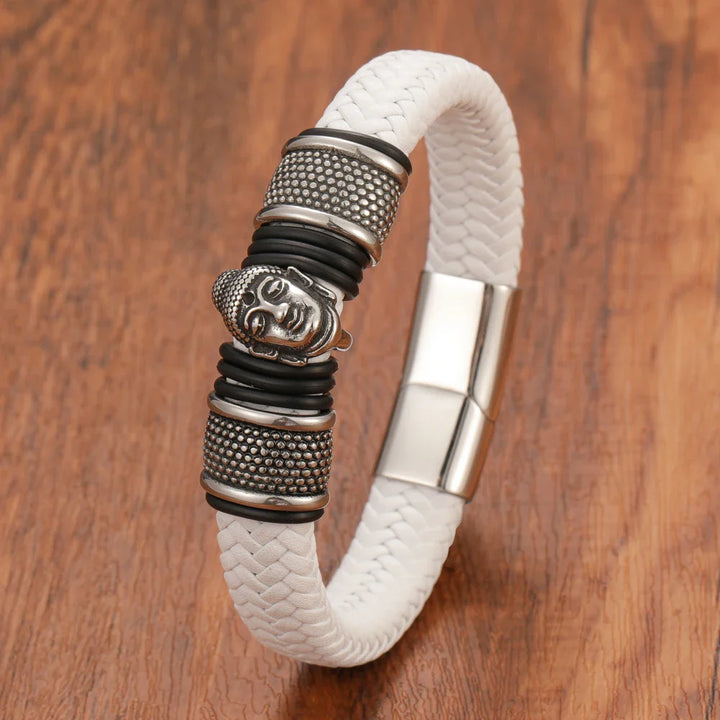 Pulseira Masculina em Couro Buda - Artesanal