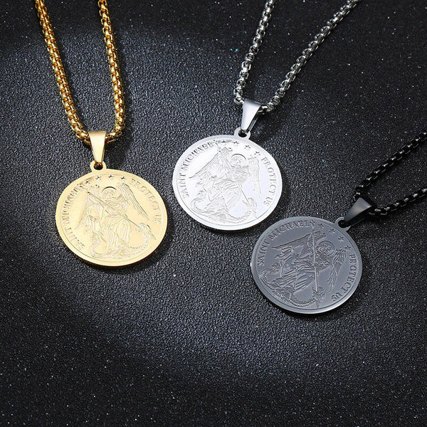 Saint Michael the Archangel Medallion Necklace in 316L Steel