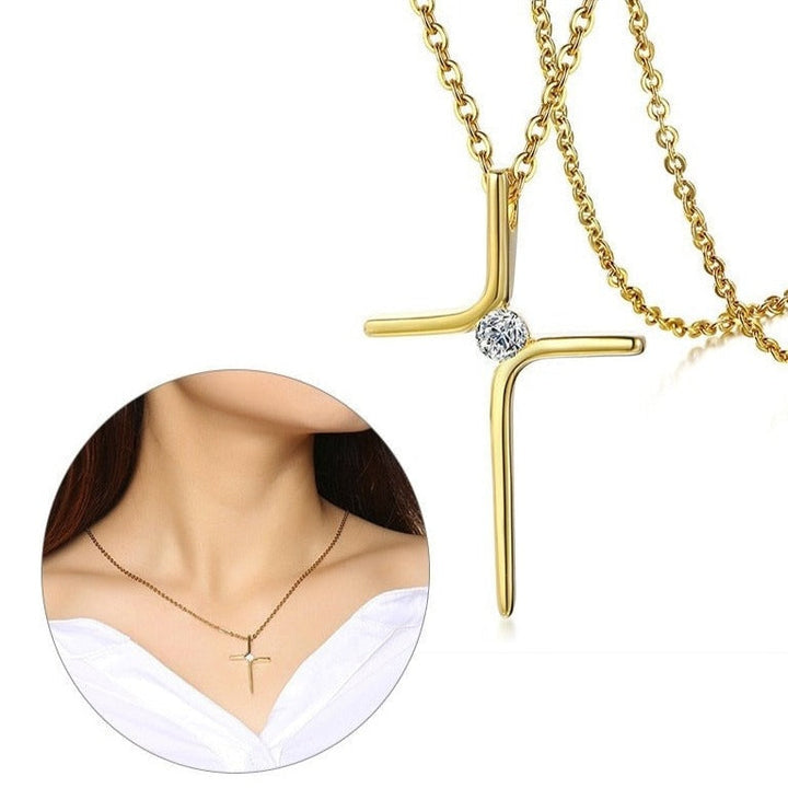 Colar Feminino - Crucifixo Minimalista com Brilhante de Zircônia Cúbica