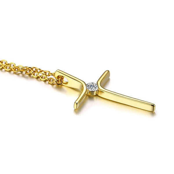 Colar Feminino - Crucifixo Minimalista com Brilhante de Zircônia Cúbica