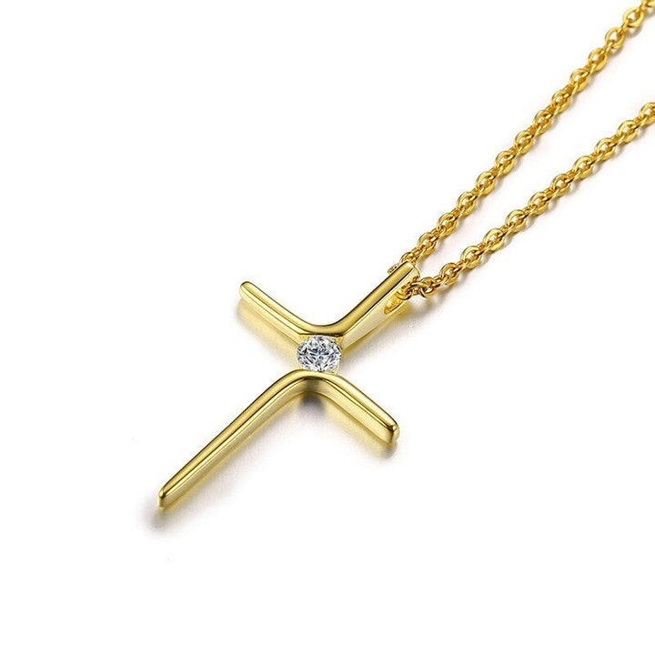 Colar Feminino - Crucifixo Minimalista com Brilhante de Zircônia Cúbica