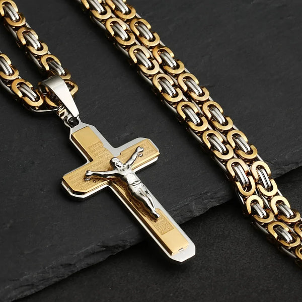 Men's Crucifix Necklace Robust Cross in 316L Steel