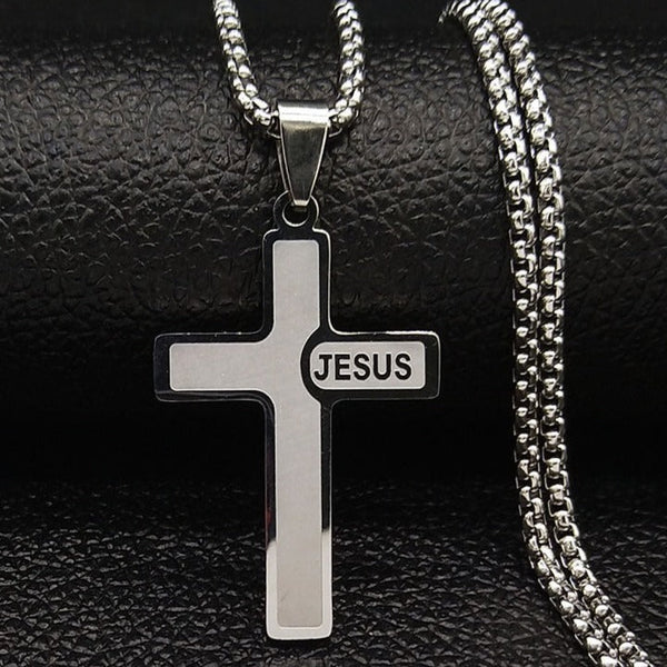 Jesus Name Crucifix Necklace in Stainless Steel