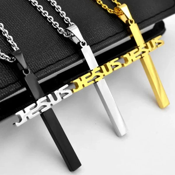 Crucifix Necklace Name of Jesus in 316L Steel