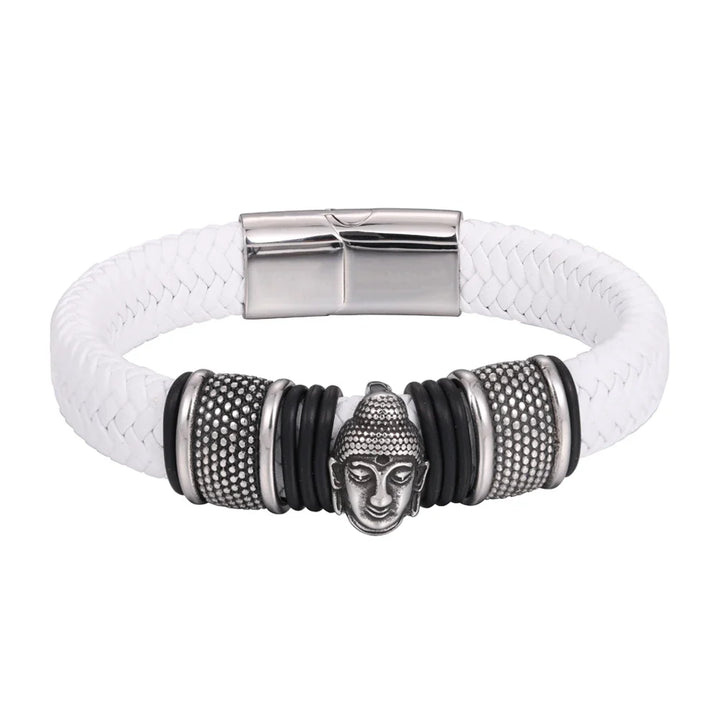 Pulseira Masculina em Couro Buda - Artesanal