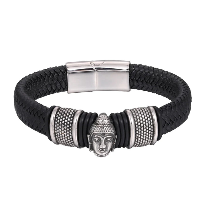 Pulseira Masculina em Couro Buda - Artesanal