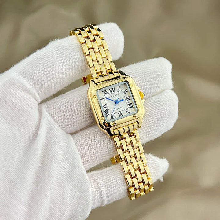 Relógio Feminino Quadrado Estilo Vintage Cravejado - Luxo Atemporal