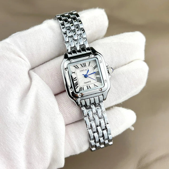 Relógio Feminino Quadrado Estilo Vintage Cravejado - Luxo Atemporal