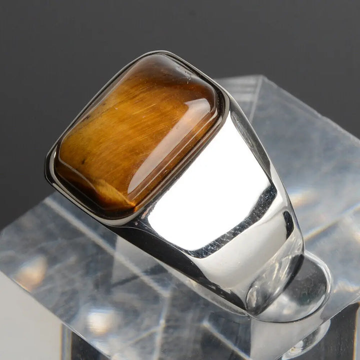 Anel Masculino Chevalier com Pedra Olho de Tigre  em Aço 316L