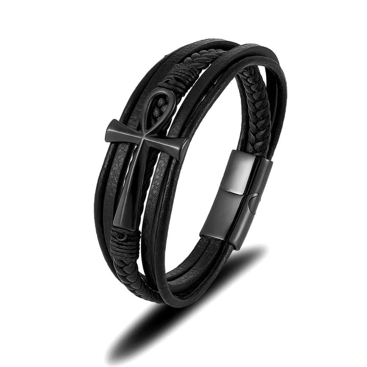 Pulseira em Couro Cruz Egípcia - Cruz Ansata