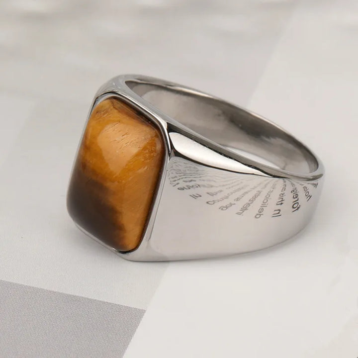 Anel Masculino Chevalier com Pedra Olho de Tigre  em Aço 316L