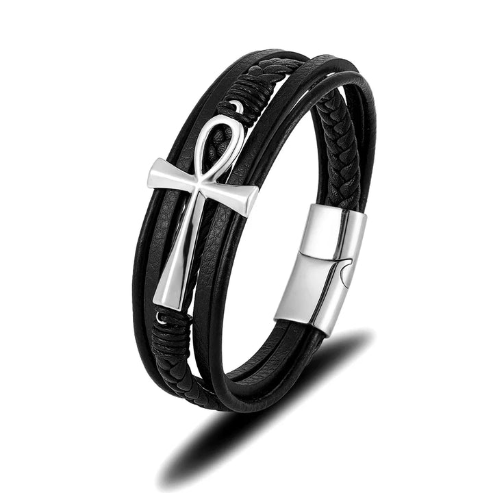 Pulseira em Couro Cruz Egípcia - Cruz Ansata
