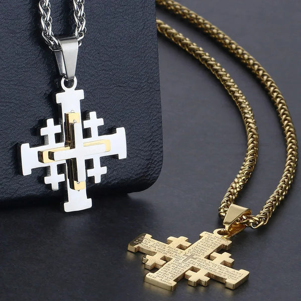 Jerusalem Cross Necklace - Quintuple Cross