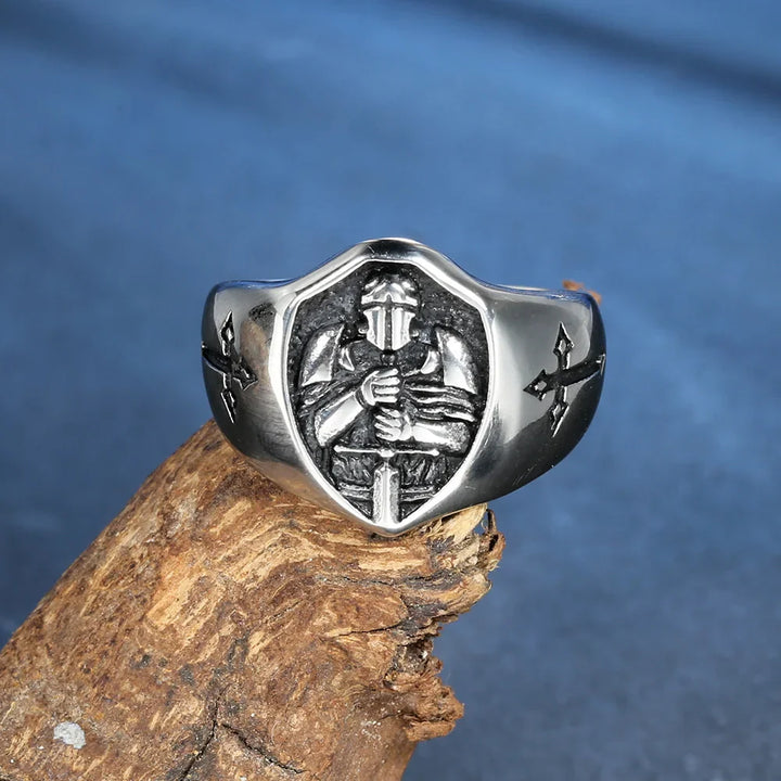 Anel Masculino Escudo dos Cavaleiros Templários em Aço Inoxidável
