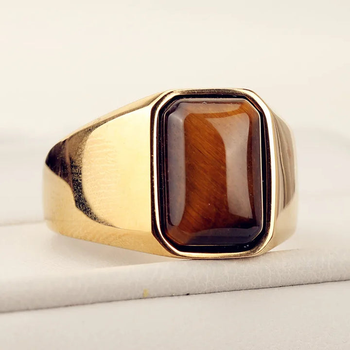 Anel Masculino Chevalier com Pedra Olho de Tigre  em Aço 316L