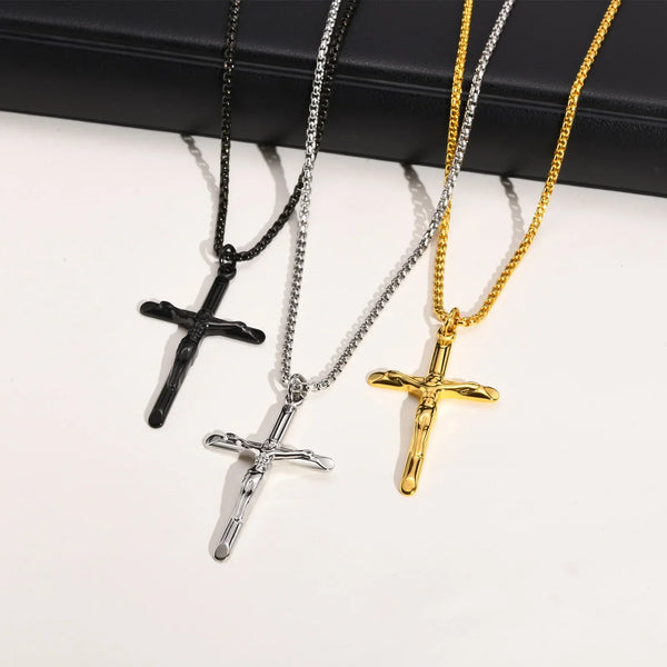 Minimalist Men's Crucifix Necklace in Surgical Steel