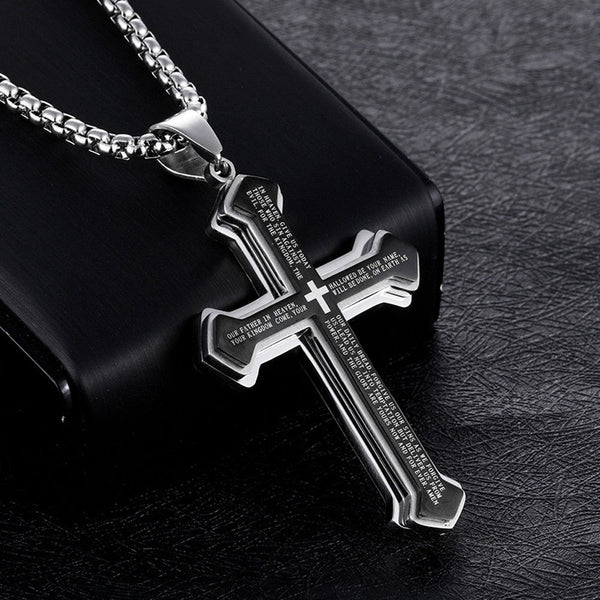 Men's Necklace Crucifix Vintage Biblical Phrases