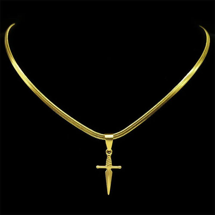 Colar de Adaga Dourado em Aço Inoxidável - Premium
