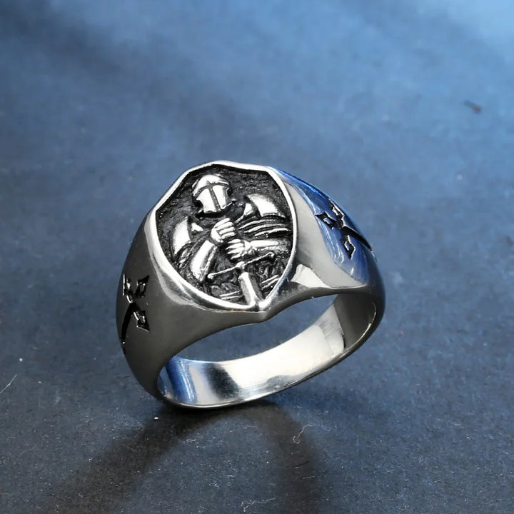 Anel Masculino Escudo dos Cavaleiros Templários em Aço Inoxidável