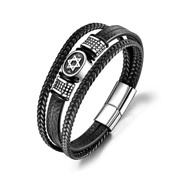 Men's Star of David Leather Bracelet