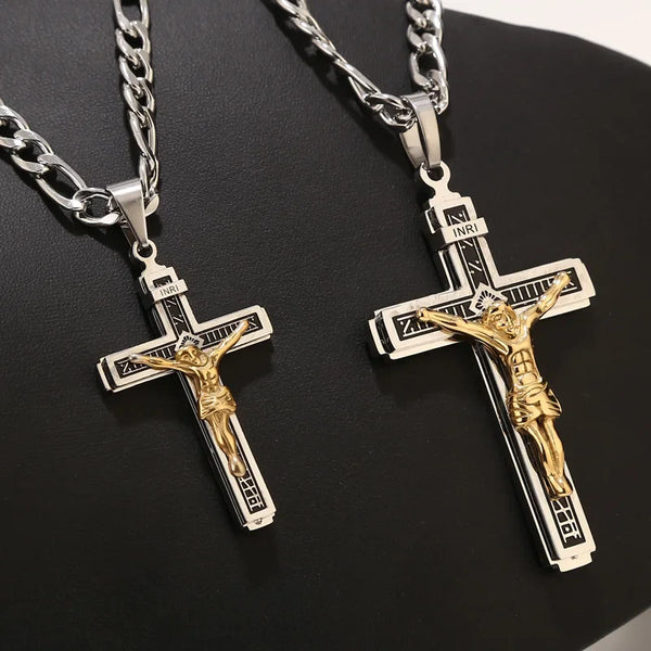 Crucifix Necklace with Sacred Cross in 316L Steel
