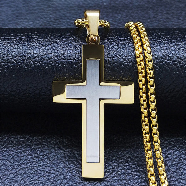 Men's Crucifix Necklace in Brushed 316L Steel