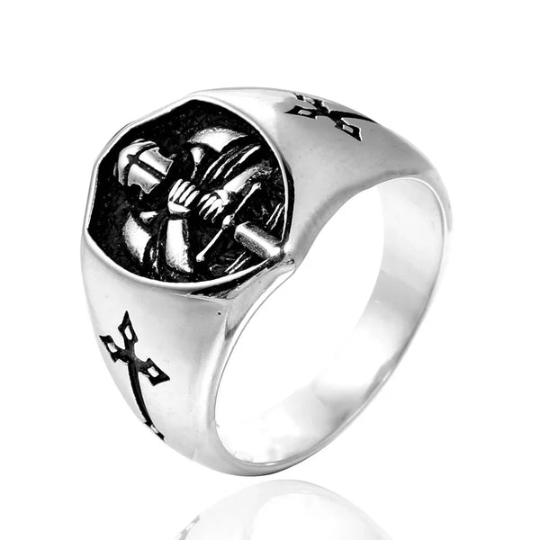 Anel Masculino Escudo dos Cavaleiros Templários em Aço Inoxidável