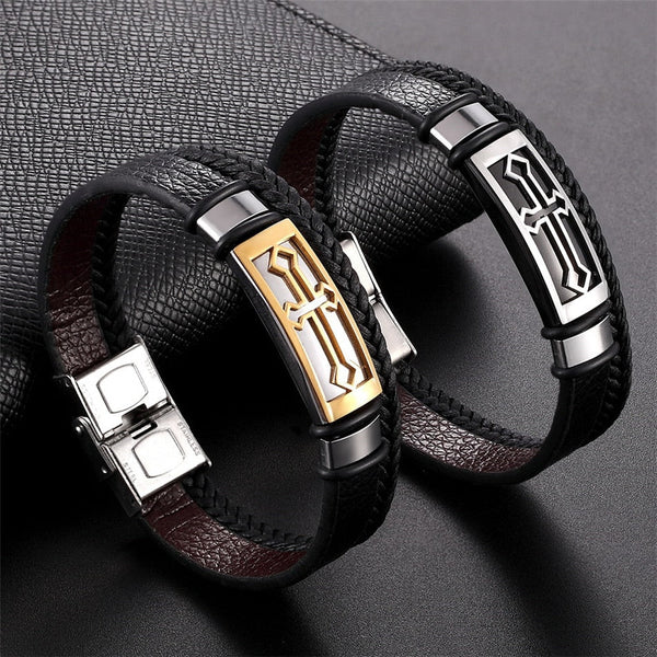 Men's Leather Bracelet - Cross Fusion