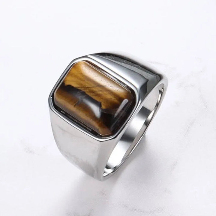 Anel Masculino Chevalier com Pedra Olho de Tigre  em Aço 316L