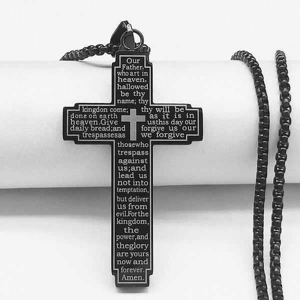 Crucifix Necklace with Engraving of the Lord's Prayer N6019SCRX
