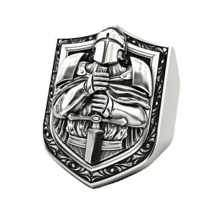 Anel Masculino com Escudo dos Cavaleiros Templários - Design Exclusivo
