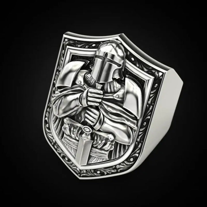 Anel Masculino com Escudo dos Cavaleiros Templários - Design Exclusivo